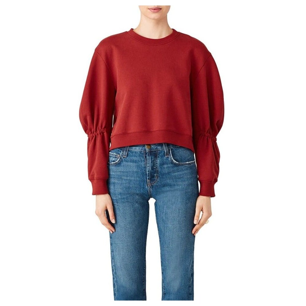 Tibi Womens Sculpted Sweatshirt Crewneck Dark Red Size Small